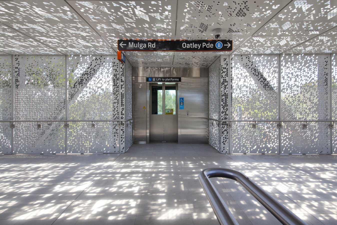 Perforated metal panels - Oatley station
