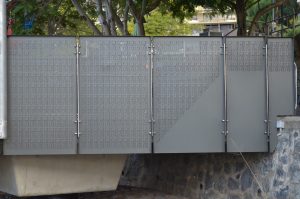 Perforated metal sheets by Arrow Metal used in ferry terminal balustrade