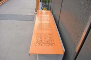Perforated metal sheets by Arrow Metal used in ferry terminal balustrade