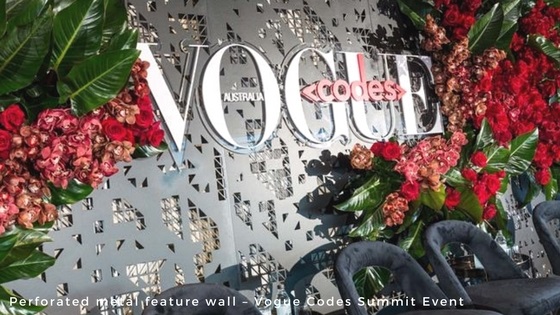Perforated metal and wire mesh products - perforated metal feature wall - Vogue event - Arrow Metal