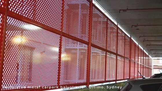 Perforated metal and wire mesh products - carpark balustrade - Arrow Metal