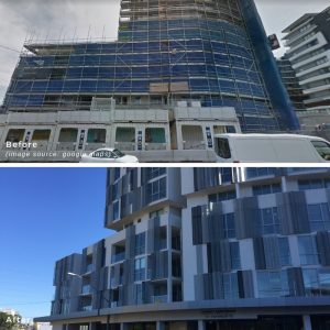 Perforated metal skin - before and after projects