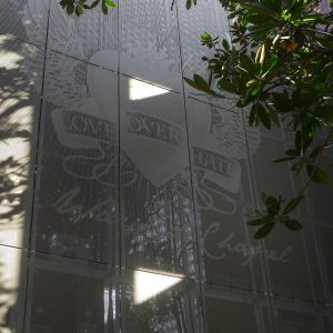 Perforated metal using photos - check out wayside chapel building facade