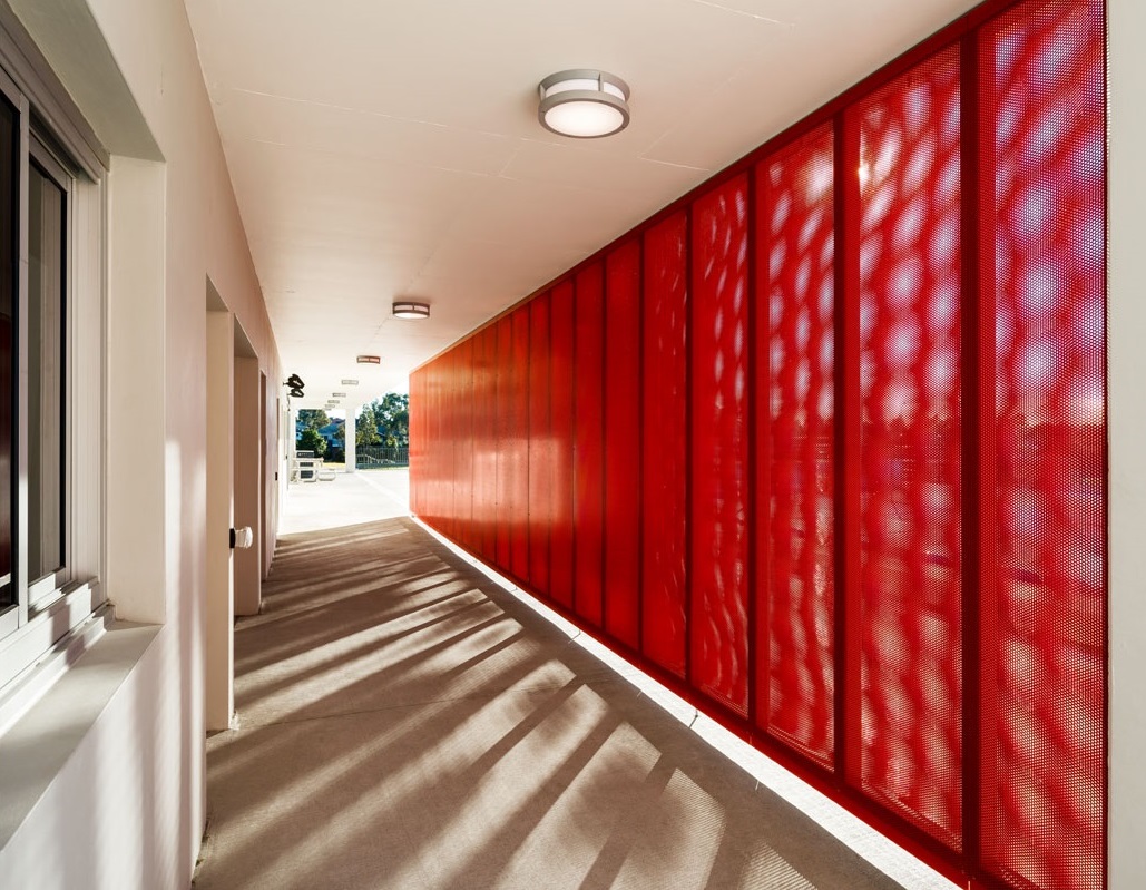 Red Perforated metal - Blacktown tennis centre mural wall