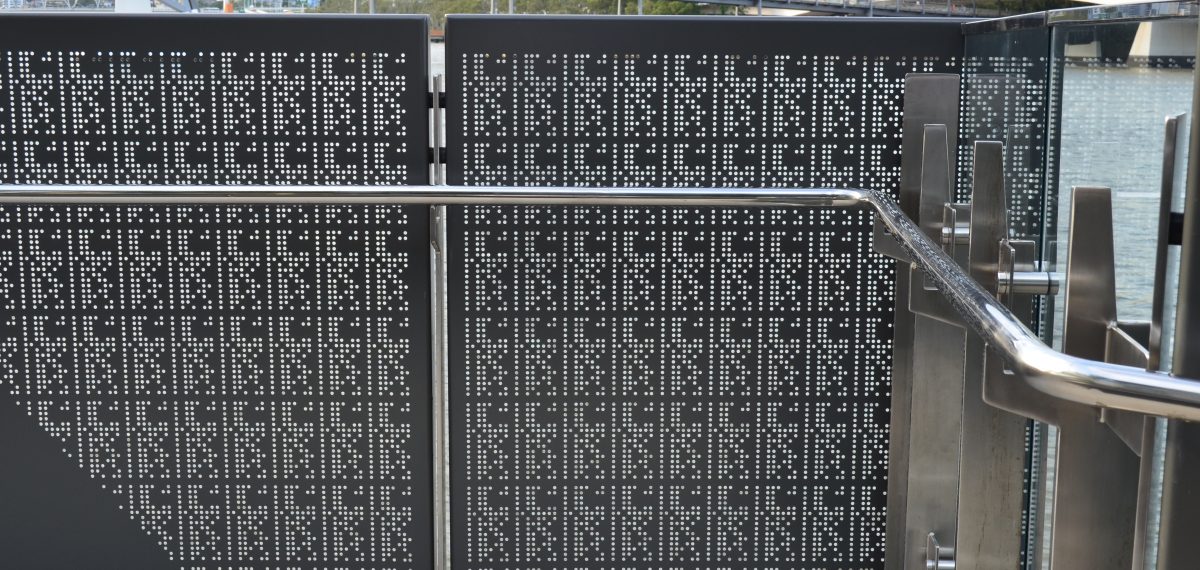 Perforated metal fence panels - Brisbane Ferry Terminal project by Arrow Metal