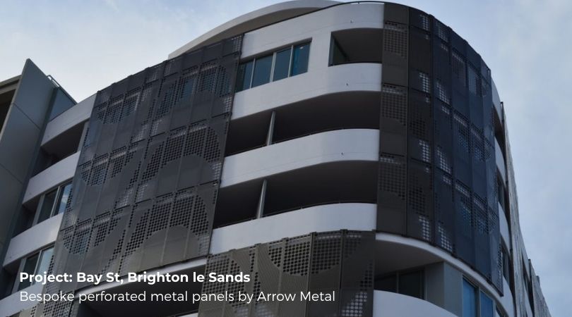 Perforated metal facade systems - bespoke perforated metal panels by Arrow Metal at Bay St Brighton le Sands