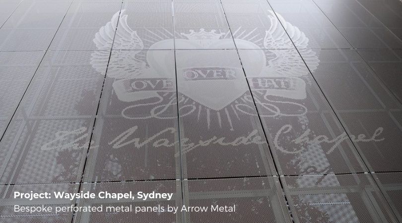 Perforated metal facade systems - bespoke panels at Wayside Chapel Sydney by Arrow Metal
